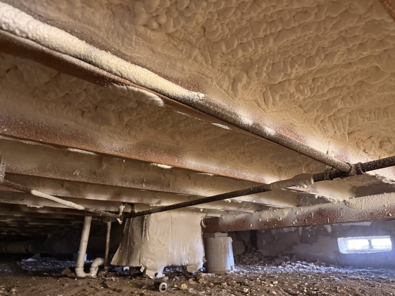 Crawlspace after spray foam insulation