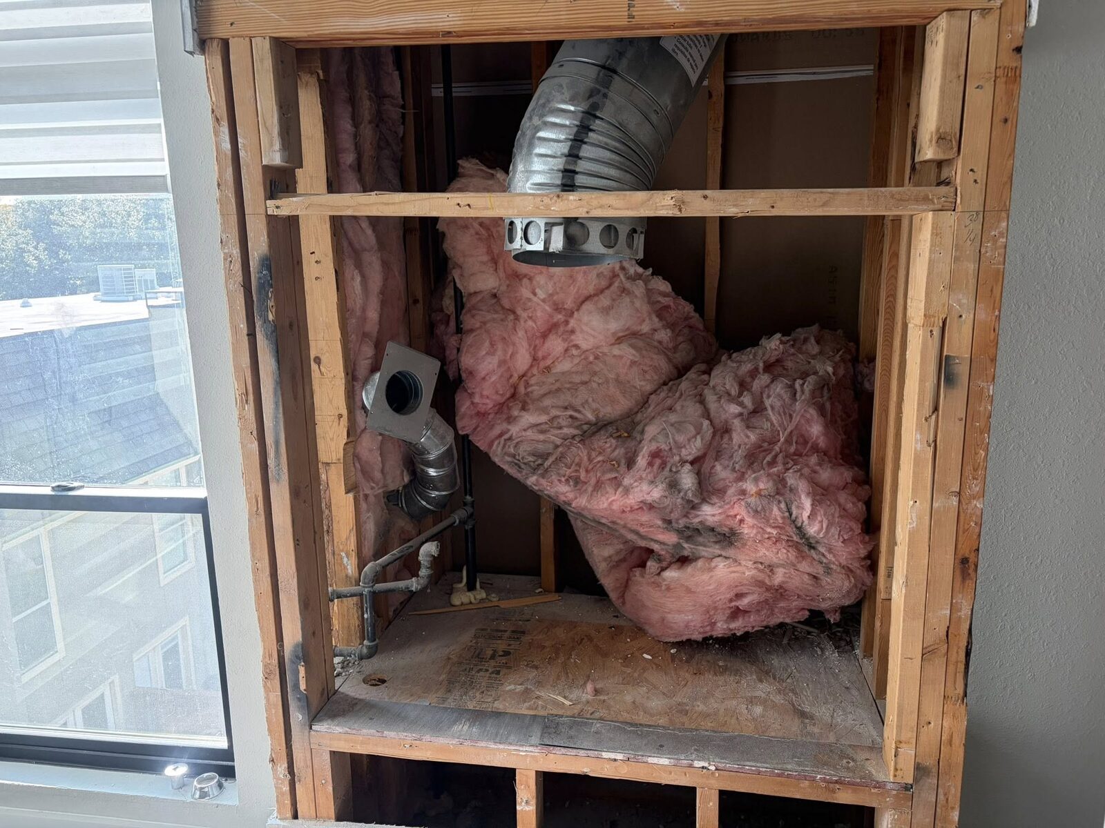 Fireplace wall framing before finishing